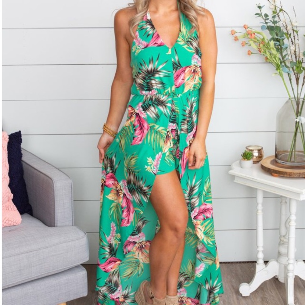 Never worn romper maxi tropical print